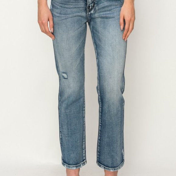 High Rise Crystal Embellished Crop Straight Jeans - Picture 8 of 8